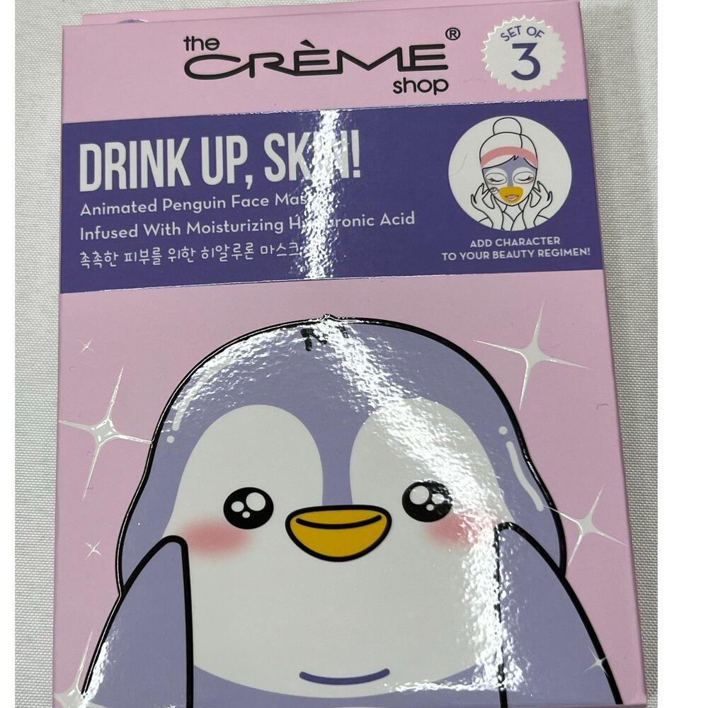 The Crème Shop Drink Up Skin Penguin Sheet Masks Set of 3 Hyaluronic Acid - Picture 2 of 3